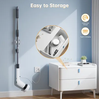 PUFTEM cordless electric scrubber – easy storage with wall hook and USB Type-C charging