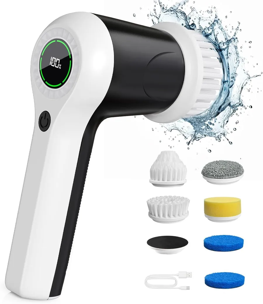 PUFTEM electric spin scrubber – cordless shower scrubber with 6 brush heads