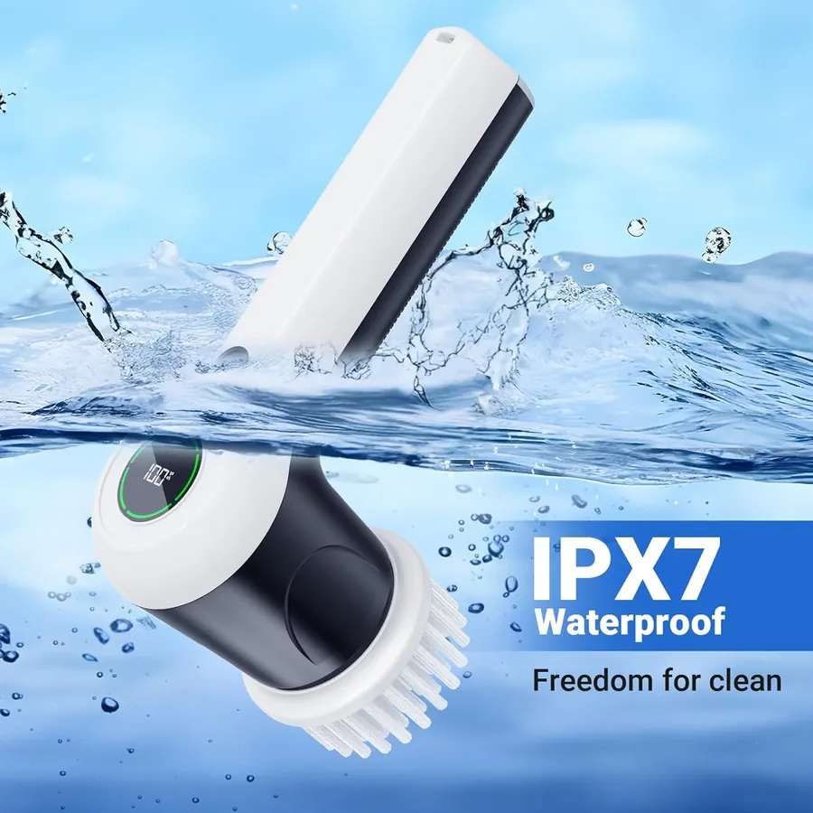 PUFTEM IPX7 waterproof electric scrubber – rinse clean under running water