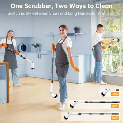 PUFTEM 2-in-1 electric scrubber – short handle or extendable handle up to 52 inches