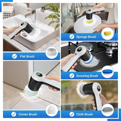 PUFTEM spin scrubber brush heads – flat, corner, sponge, scouring and cloth