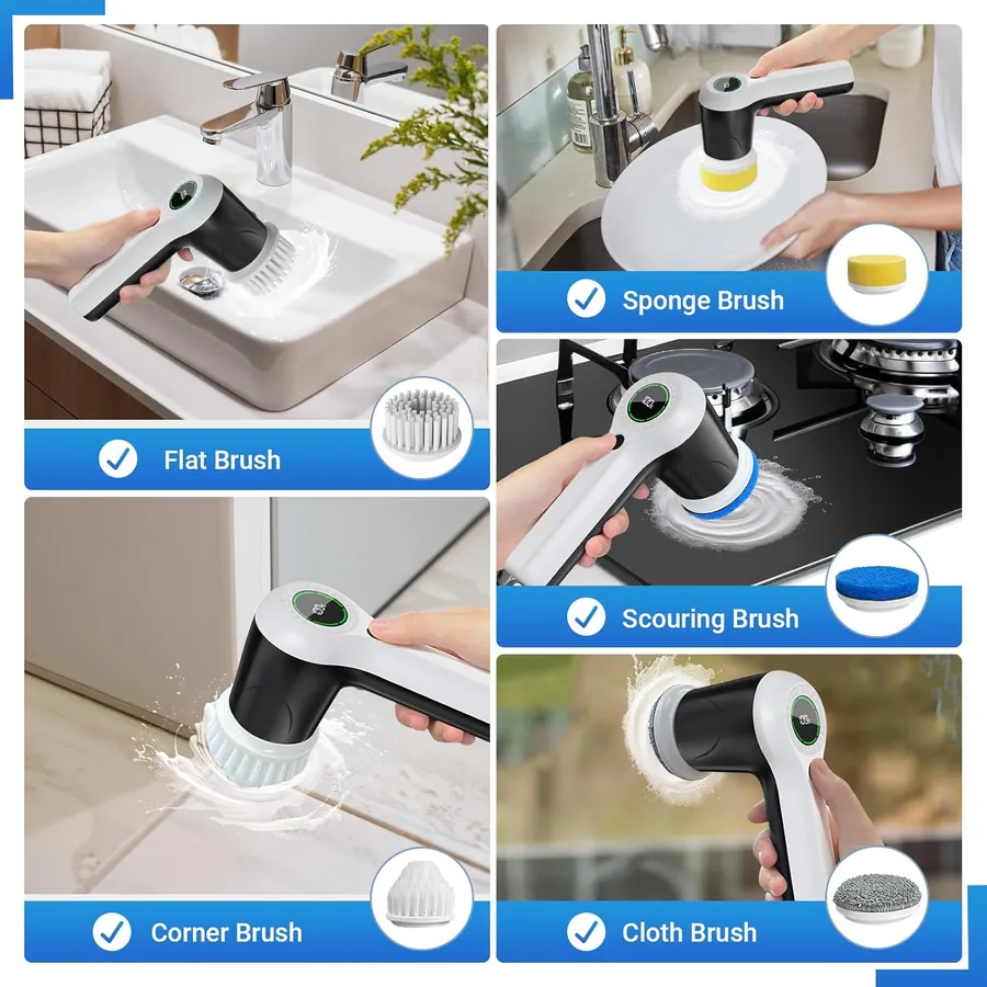 PUFTEM spin scrubber brush heads – flat, corner, sponge, scouring and cloth