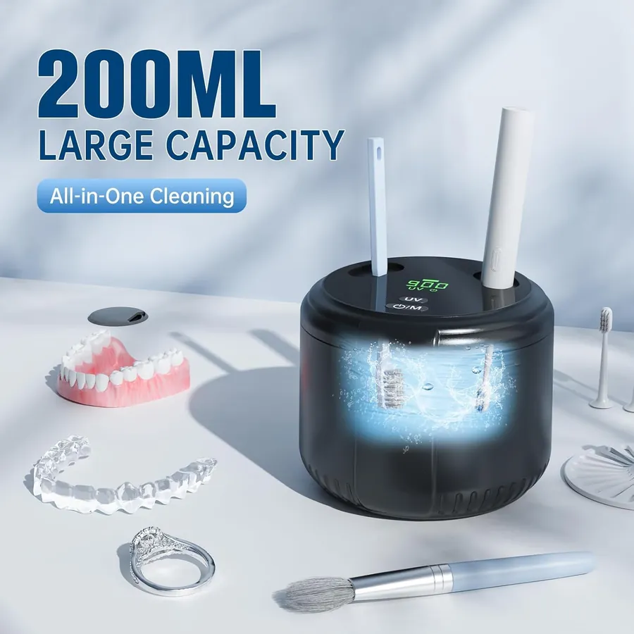 PUFTEM ultrasonic cleaner with 200ml capacity – aligners, dentures, jewelry and toothbrush heads