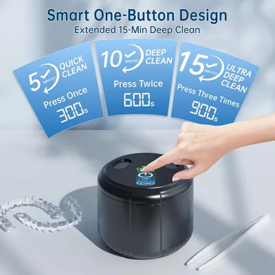 PUFTEM ultrasonic cleaner one-button design – 5, 10 and 15 minute cleaning modes